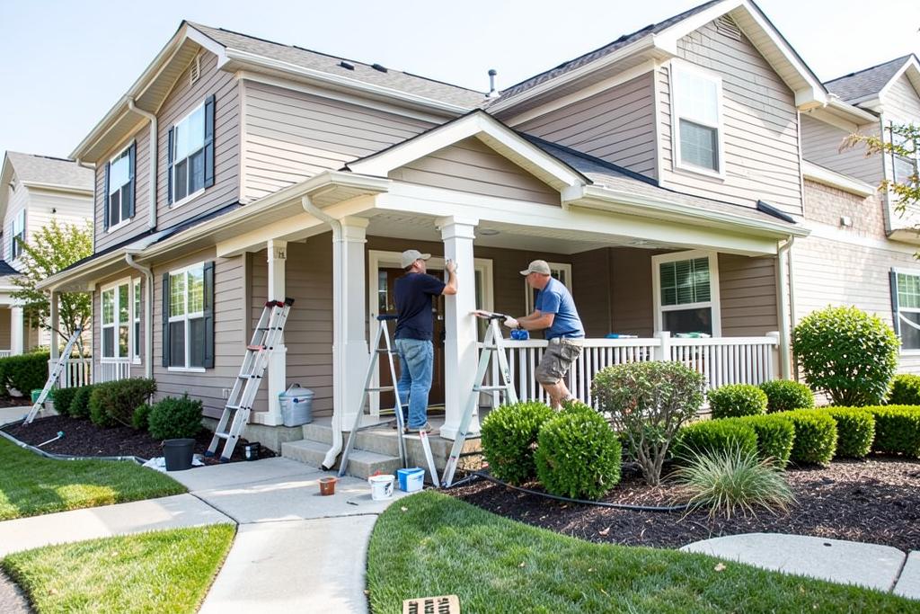 Painters repainting townhome exteriors for an HOA community in metro Atlanta