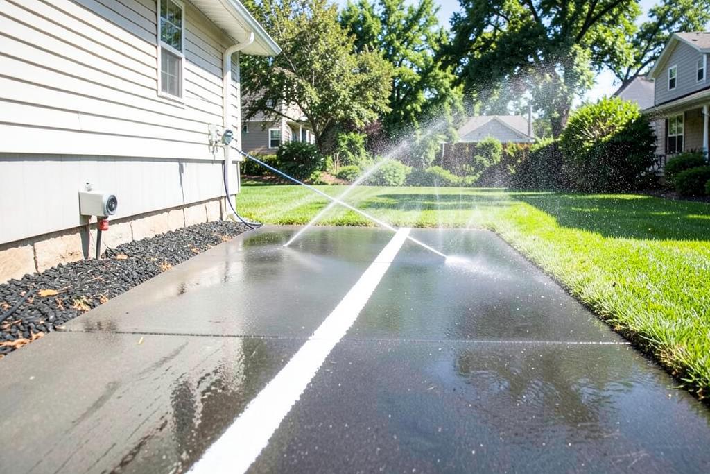 Power washing vinyl siding and a driveway before exterior painting in metro Atlanta
