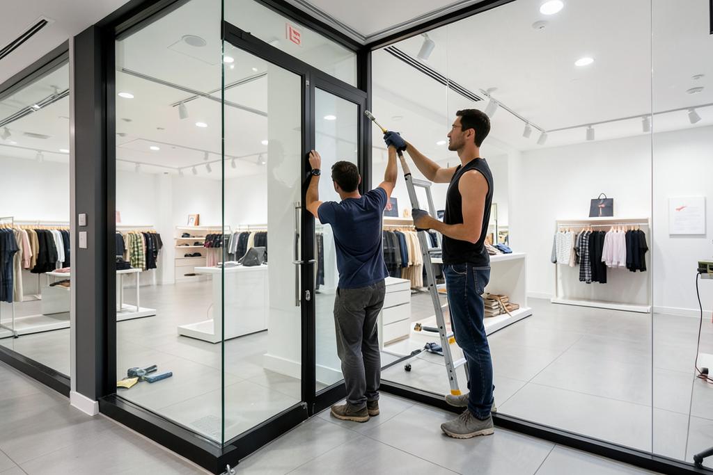 Painters refreshing a retail storefront interior in metro Atlanta